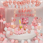 Bonropin Rose Gold Birthday Decorations — Pink Balloons, Heart Foil, Lipstick & Champagne Bottle Decor