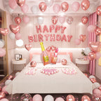 Bonropin Rose Gold Birthday Decorations — Pink Balloons, Heart Foil, Lipstick & Champagne Bottle Decor