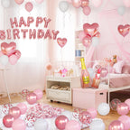 Bonropin Rose Gold Birthday Decorations — Pink Balloons, Heart Foil, Lipstick & Champagne Bottle Decor