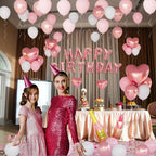 Bonropin Rose Gold Birthday Decorations — Pink Balloons, Heart Foil, Lipstick & Champagne Bottle Decor