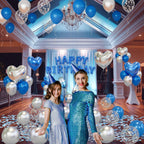 Bonropin Blue Happy Birthday Decorations — Blue & Silver Balloon Letters Banner, Heart Foil Balloons & Rose Petals