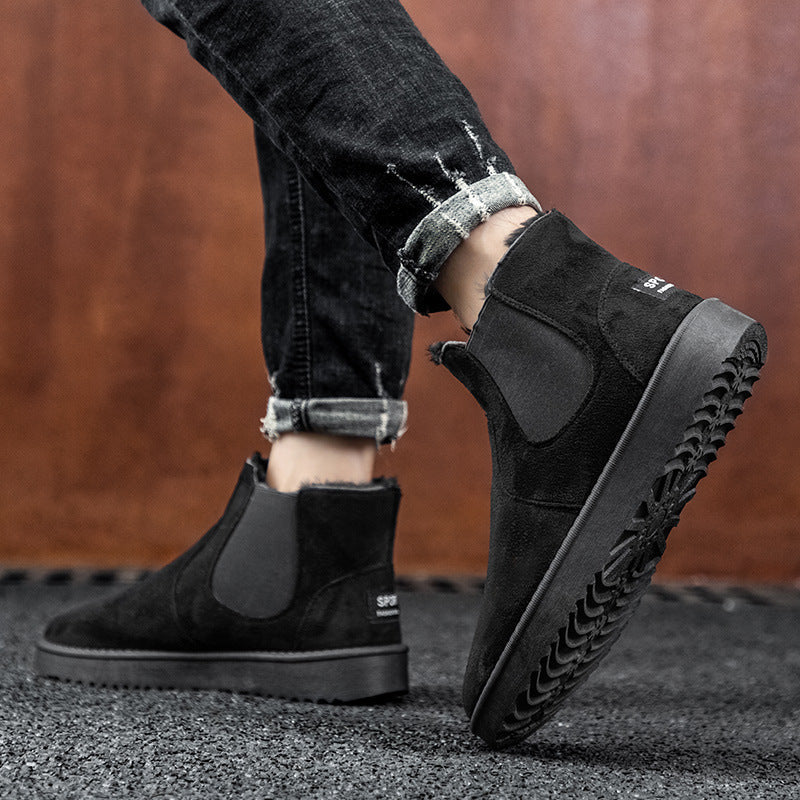 Men's Leather Ankle Boots with Warm Fur