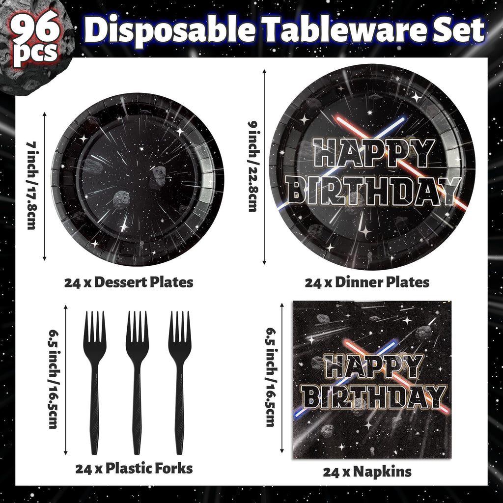 BOpusail 96Pcs Galaxy Movie Star Party Tableware Set – Serves 24 Guests