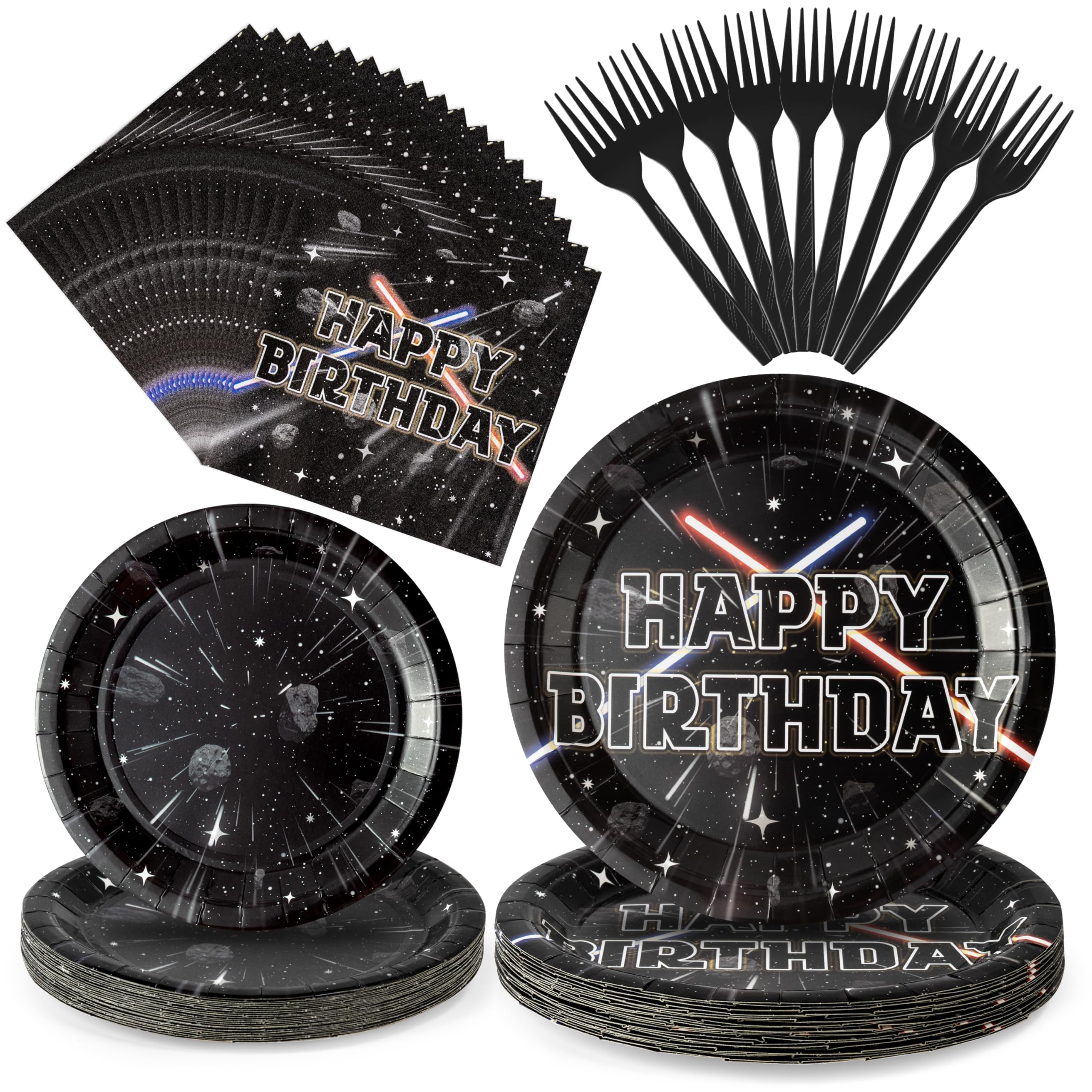 BOpusail 96Pcs Galaxy Movie Star Party Tableware Set – Serves 24 Guests