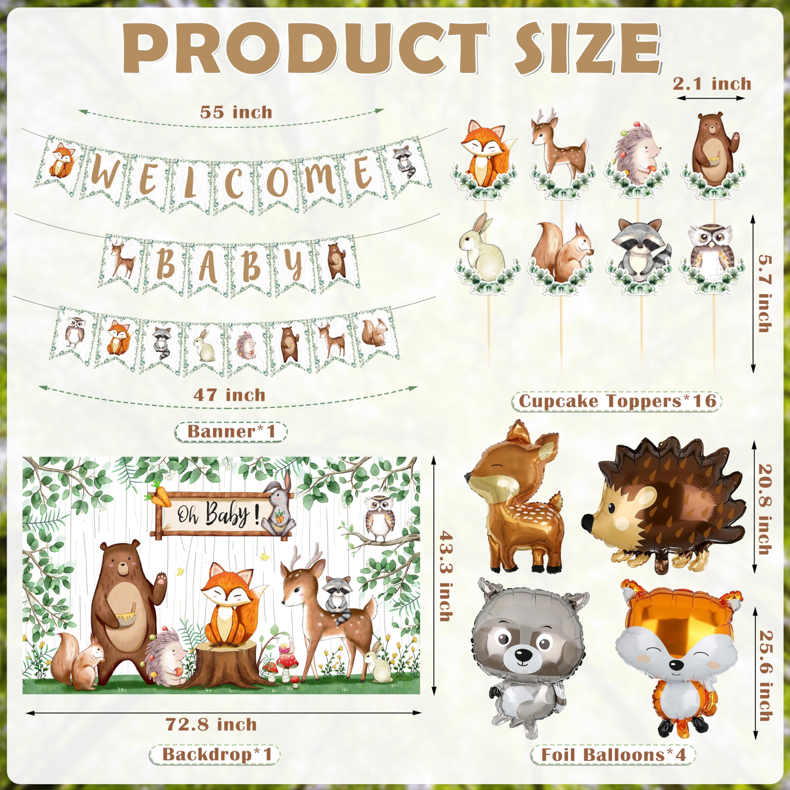 BORAMDO Woodland Animals Baby Shower Decoration Pack – 106 Pcs Forest Theme Party Kit