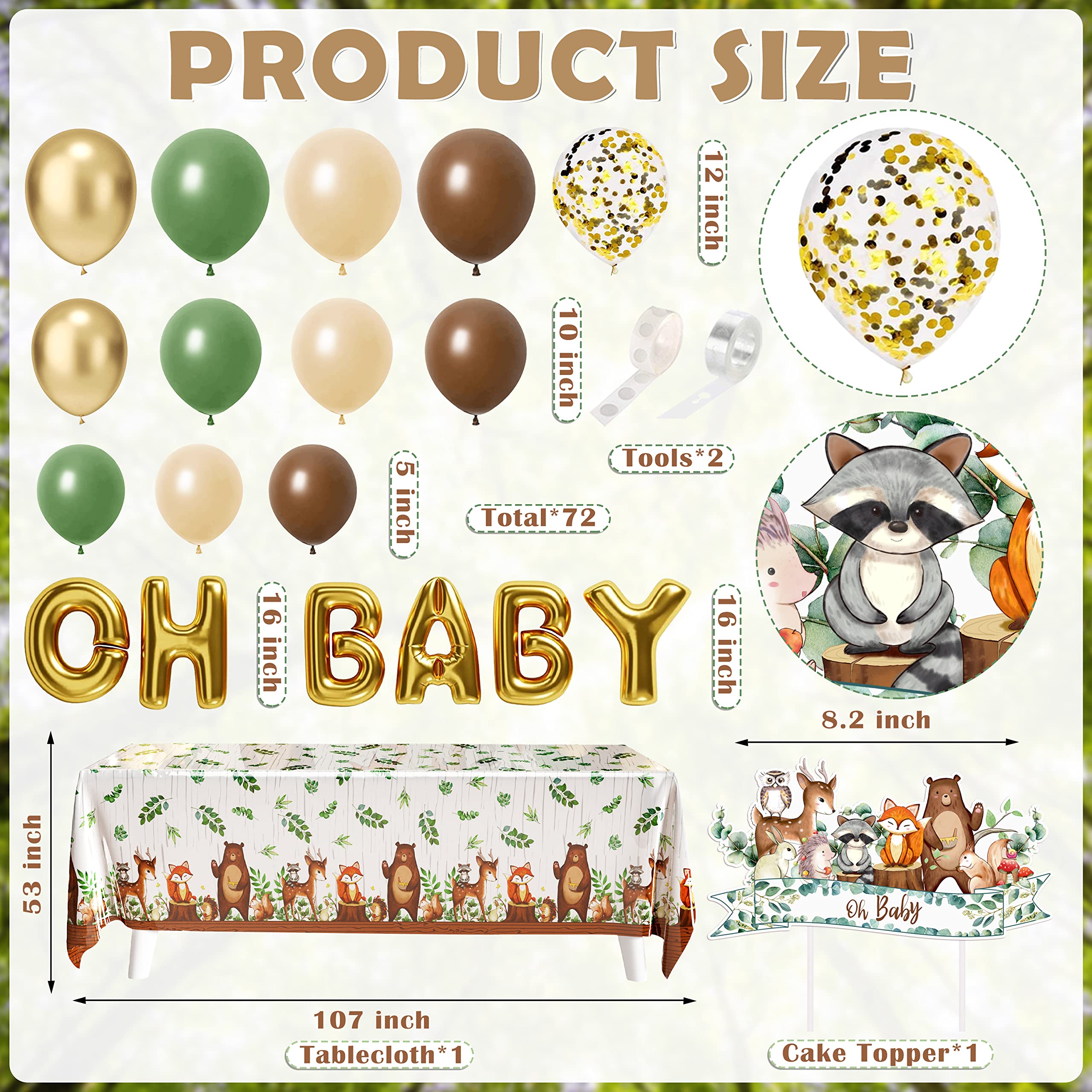 BORAMDO Woodland Animals Baby Shower Decoration Pack – 106 Pcs Forest Theme Party Kit