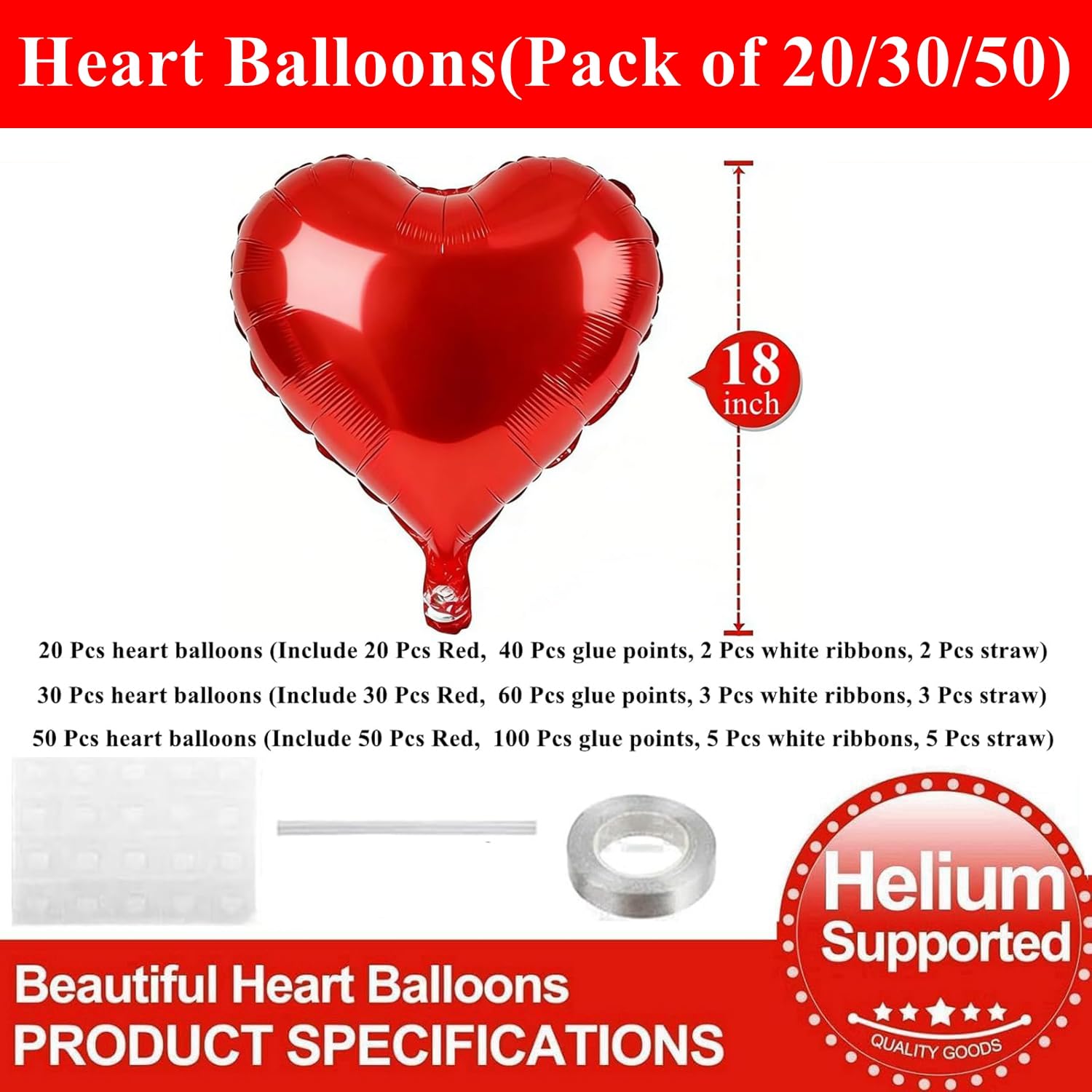 BorKinHa 30Pcs Red Heart Foil Balloons 18in – Valentine’s Day Decor