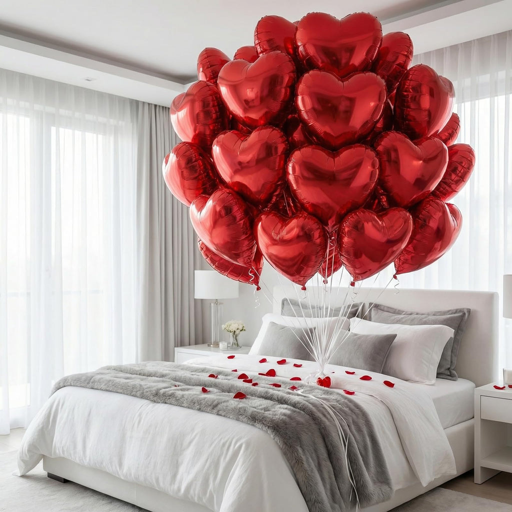 BorKinHa 50Pcs Red Heart Foil Balloons, 18 Inch - Valentines Day & Party Decor