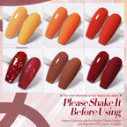 Born Pretty Fall Winter Gel Nail Polish 6-Piece Collection – Pumpkin, Caramel, Orange, Brown & Red Shimmer