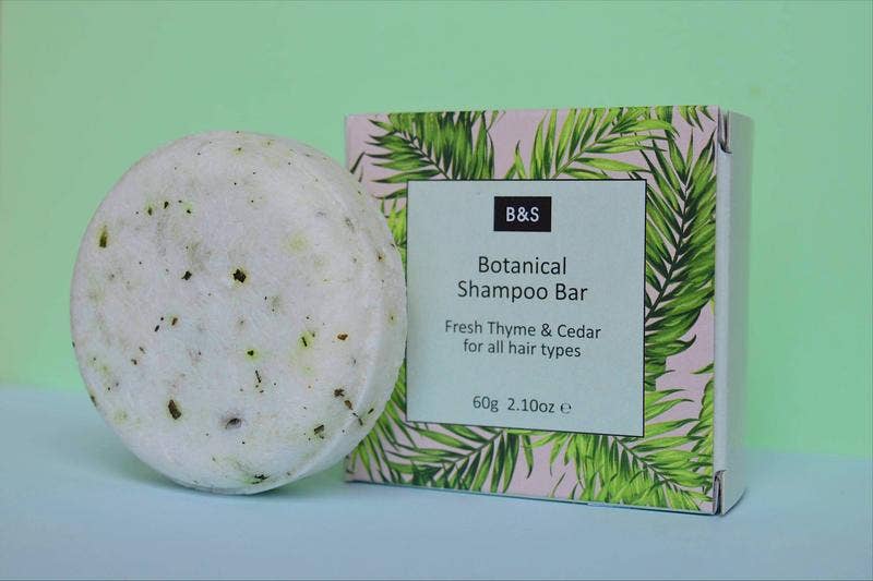 Botanisch angereichertes Thymian- und Zedernholz-Shampoo-Stück – Plastikfreie Eco-Duschstücke, 60g