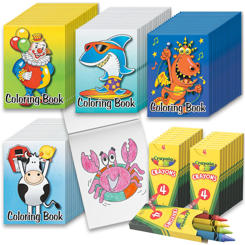 Bottles N Bags Bulk 72 Mini Coloring Books with Crayons – Party Favors & Classroom Giveaways (72 Pack)