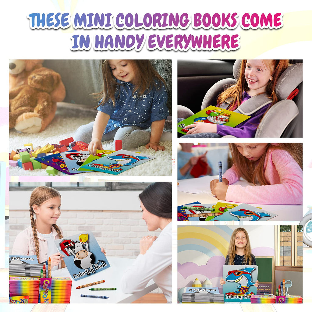 Bottles N Bags Bulk 72 Mini Coloring Books with Crayons – Party Favors & Classroom Giveaways (72 Pack)