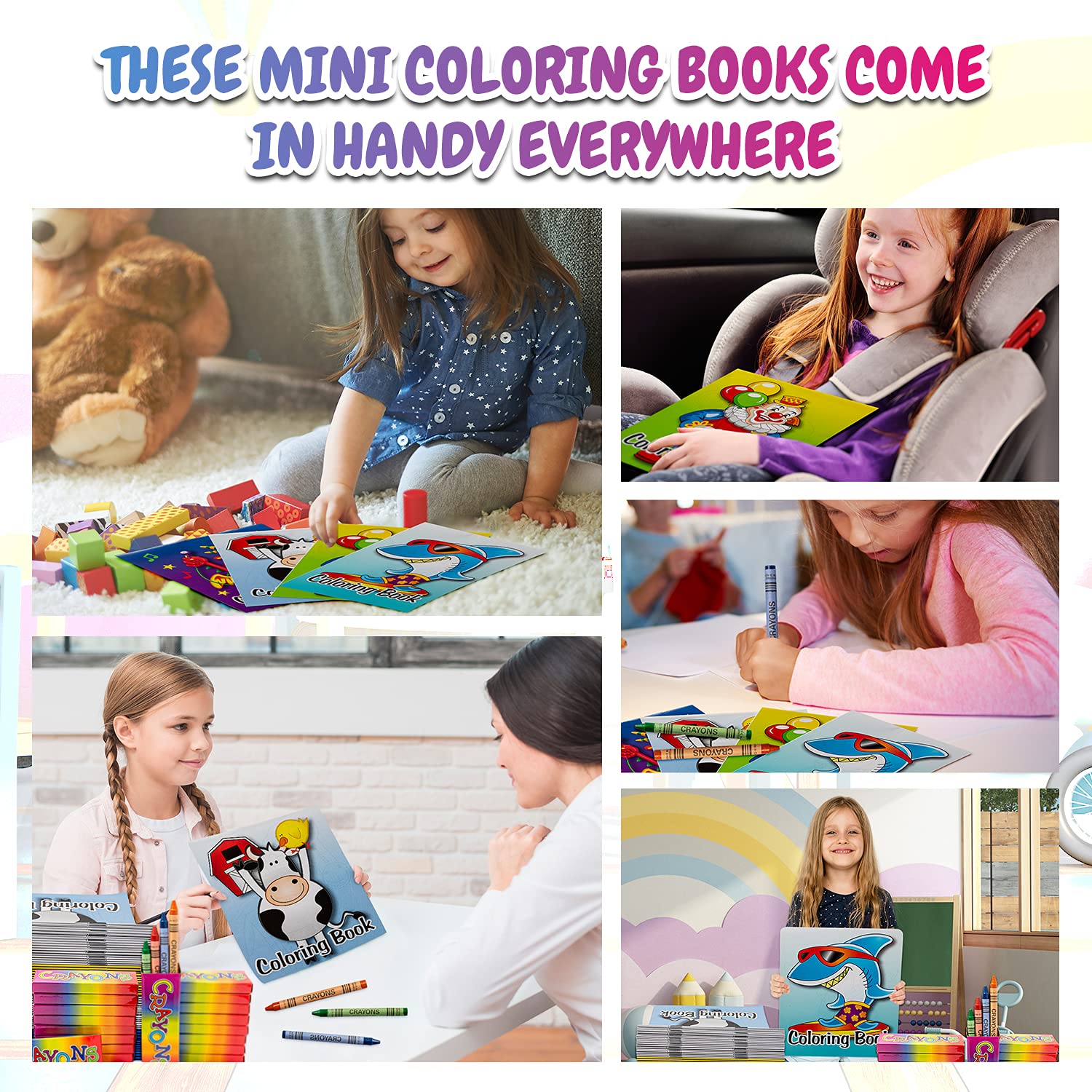 Bottles N Bags Bulk 72 Mini Coloring Books with Crayons – Party Favors & Classroom Giveaways (72 Pack)