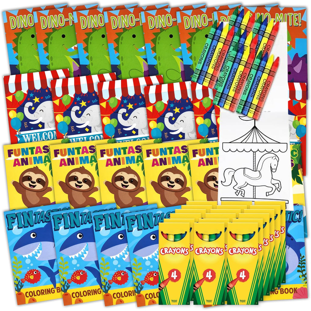 Bottles N Bags Bulk 72 Mini Coloring Books with Crayons – Party Favors & Classroom Giveaways (72 Pack)