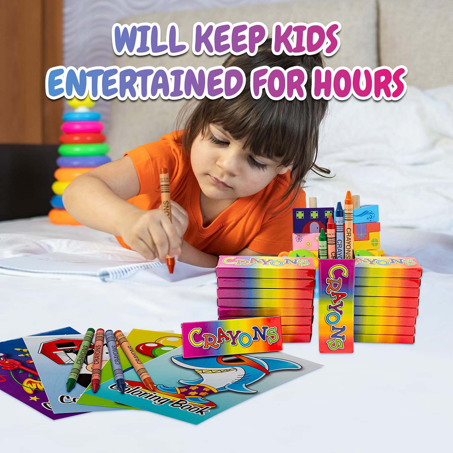 Bottles N Bags Bulk 72 Mini Coloring Books with Crayons – Party Favors & Classroom Giveaways (72 Pack)