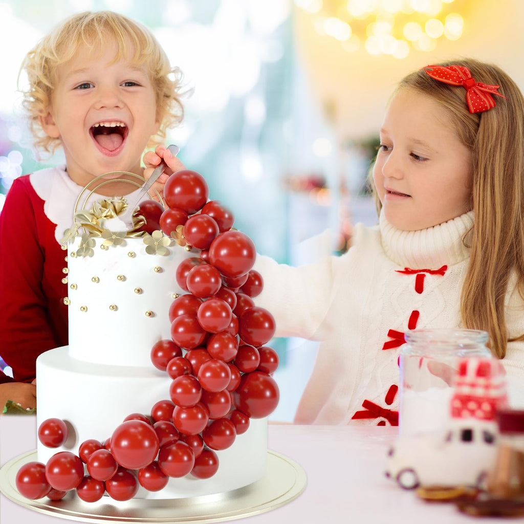 BOUBONI 48 Pcs Red Ball Cake Toppers – Multi-Size Foam Decorations for Birthday & Wedding