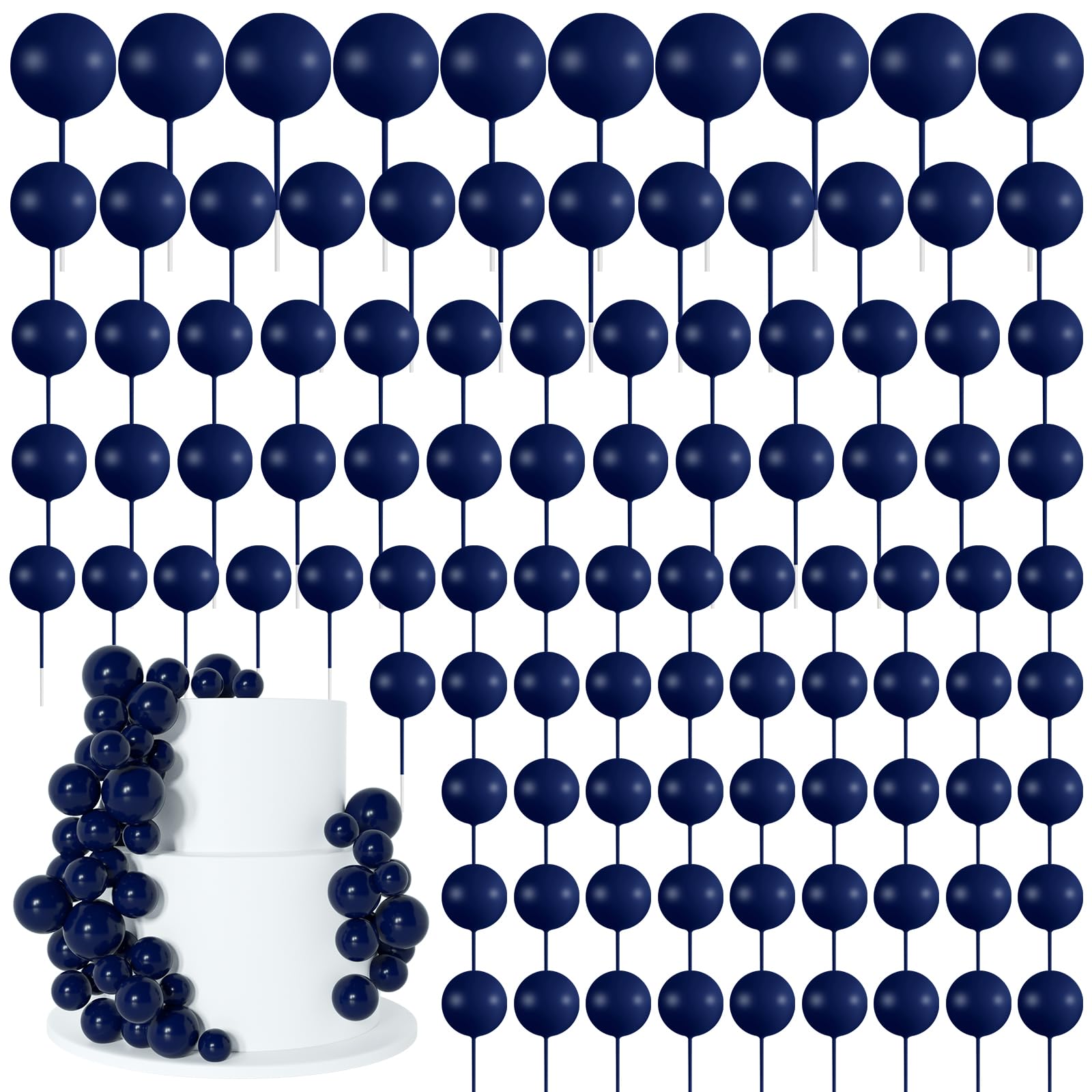 BOUBONI 138 Pcs Blue Ball Cake Toppers – Multisize Foam Decorations for Cakes