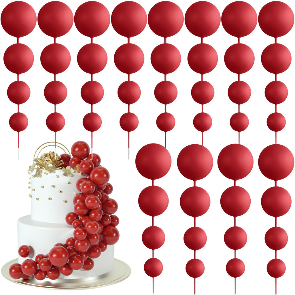 BOUBONI 48 Pcs Red Ball Cake Toppers – Multi-Size Foam Decorations for Birthday & Wedding