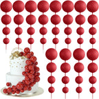 BOUBONI 48 Pcs Red Ball Cake Toppers – Multi-Size Foam Decorations for Birthday & Wedding