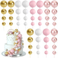 BOUBONI 48 Pcs Cake Topper Decorations – Balloon Toppers & Foam Ball Picks (Rose Gold, Pink, White, Gold)