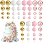 BOUBONI 48 Pcs Cake Topper Decorations – Balloon Toppers & Foam Ball Picks (Rose Gold, Pink, White, Gold)