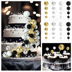 BOUBONI 48 Pcs Ball Cake Toppers – Foam Ball Decorations for Birthday, Wedding & Anniversary (Black, Silver, White, Gold)