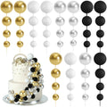 BOUBONI 48 Pcs Ball Cake Toppers – Foam Ball Decorations for Birthday, Wedding & Anniversary (Black, Silver, White, Gold)