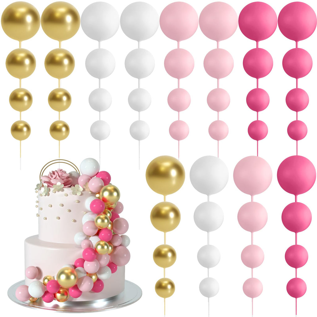 BOUBONI 48 Pcs Ball Cake Topper Decorations – Foam Ball Toppers for Birthday & Wedding