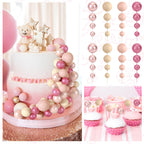 BOUBONI 48 Pcs Ball Cake Topper Set – Glitter Pink, Rose Gold, Apricot, Light Brown + 10 Butterflies