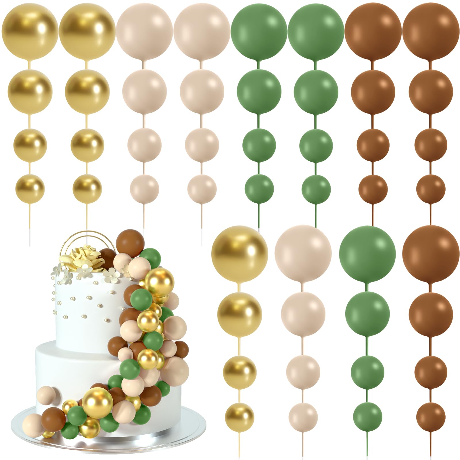 BOUBONI 48 Pcs Foam Ball Cake Toppers – Colorful Birthday & Wedding Cake Decorations