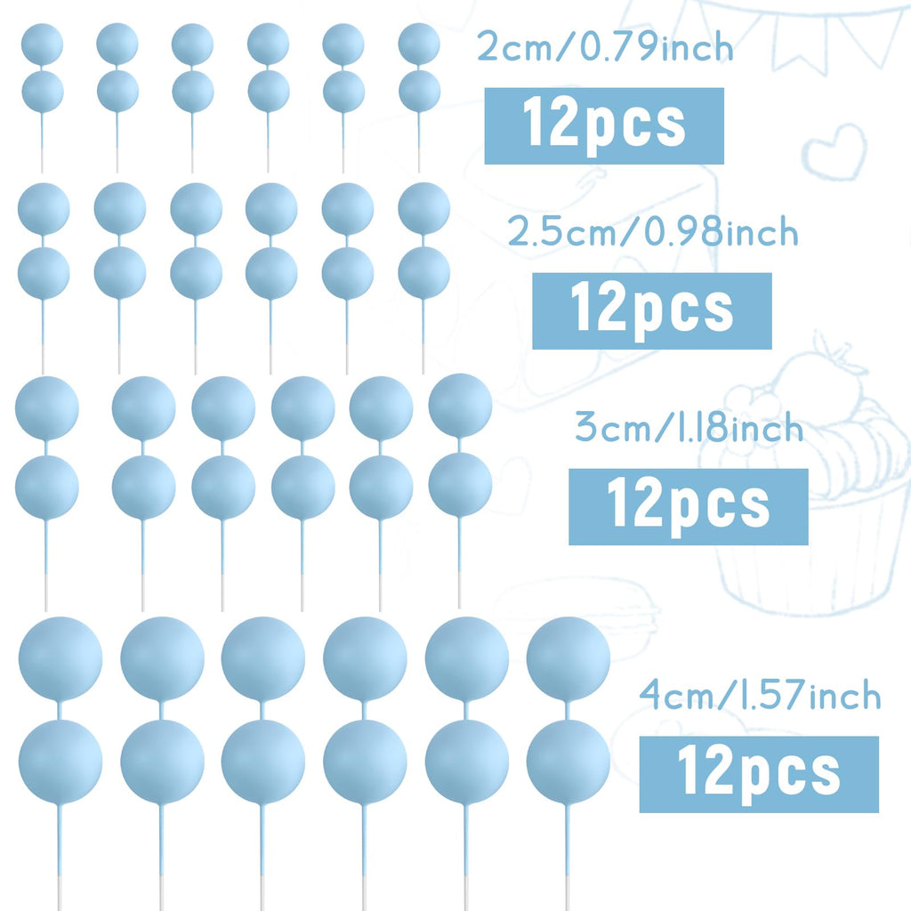 BOUBONI 48 Pcs Light Blue Ball Cake Topper Decorations – Foam Ball Toppers for Cakes, Cupcakes, Birthday & Wedding