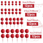 BOUBONI 48 Pcs Red Ball Cake Toppers – Multi-Size Foam Decorations for Birthday & Wedding