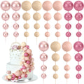 BOUBONI 48 Pcs Ball Cake Topper Set – Glitter Pink, Rose Gold, Apricot, Light Brown + 10 Butterflies