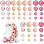 BOUBONI 48 Pcs Ball Cake Topper Set – Glitter Pink, Rose Gold, Apricot, Light Brown + 10 Butterflies