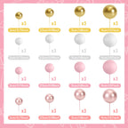 BOUBONI 48 Pcs Cake Topper Decorations – Balloon Toppers & Foam Ball Picks (Rose Gold, Pink, White, Gold)
