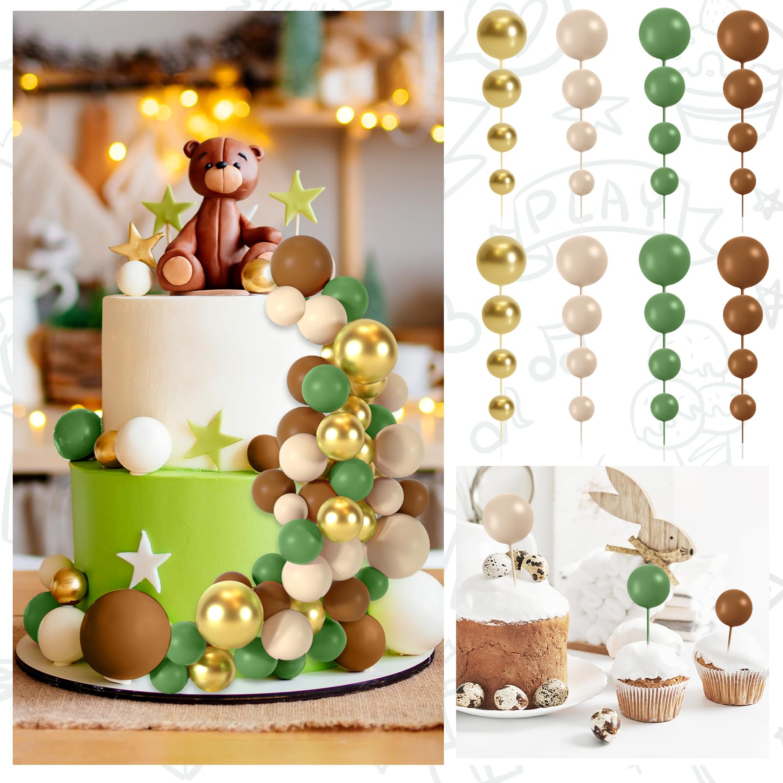 BOUBONI 48 Pcs Foam Ball Cake Toppers – Colorful Birthday & Wedding Cake Decorations