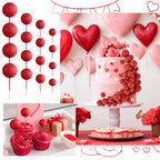 BOUBONI 48 Pcs Red Ball Cake Toppers – Multi-Size Foam Decorations for Birthday & Wedding