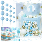 BOUBONI 48 Pcs Light Blue Ball Cake Topper Decorations – Foam Ball Toppers for Cakes, Cupcakes, Birthday & Wedding