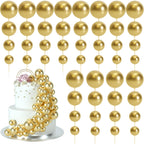 BOUBONI 48 Pcs Gold Ball Cake Toppers – 4 Sizes & 10 Butterflies