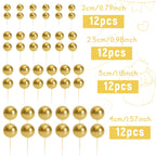 BOUBONI 48 Pcs Gold Ball Cake Toppers – 4 Sizes & 10 Butterflies