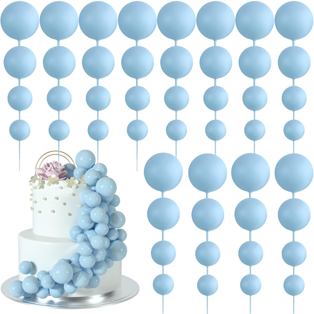 BOUBONI 48 Pcs Light Blue Ball Cake Topper Decorations – Foam Ball Toppers for Cakes, Cupcakes, Birthday & Wedding