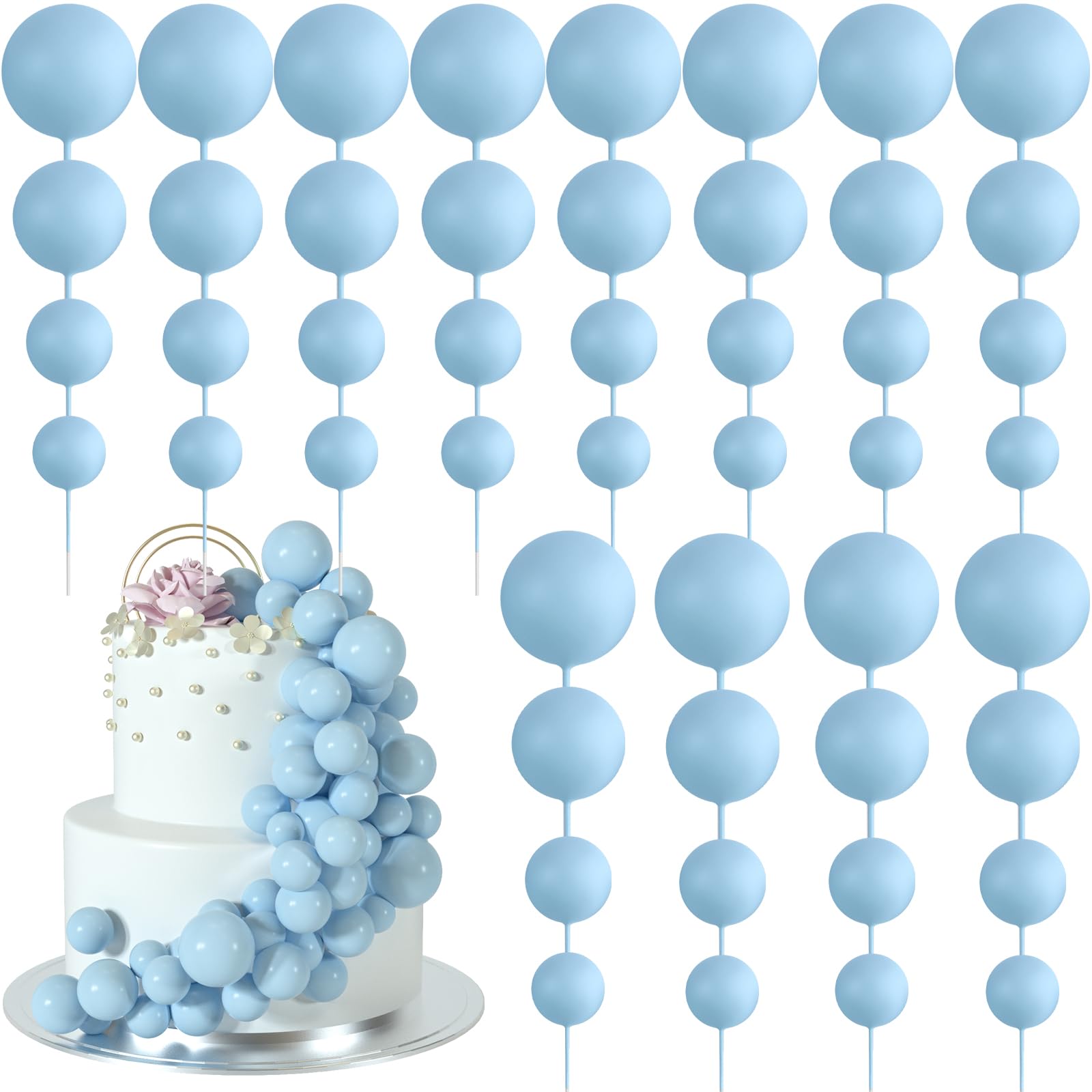 BOUBONI 48 Pcs Light Blue Ball Cake Topper Decorations – Foam Ball Toppers for Cakes, Cupcakes, Birthday & Wedding