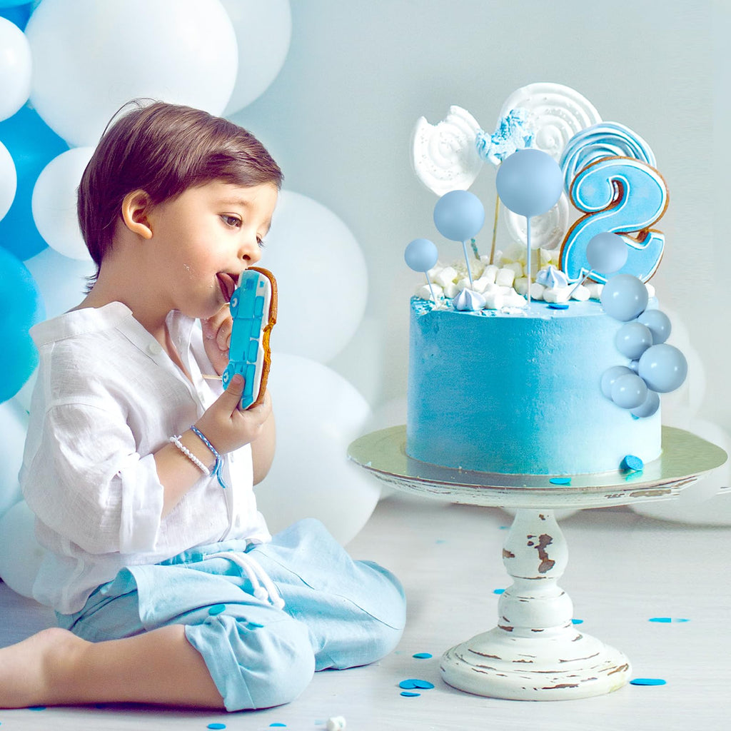 BOUBONI 48 Pcs Light Blue Ball Cake Topper Decorations – Foam Ball Toppers for Cakes, Cupcakes, Birthday & Wedding