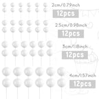 BOUBONI 48 Pcs White Foam Ball Cake Toppers – 4 Sizes for Birthday, Wedding & More