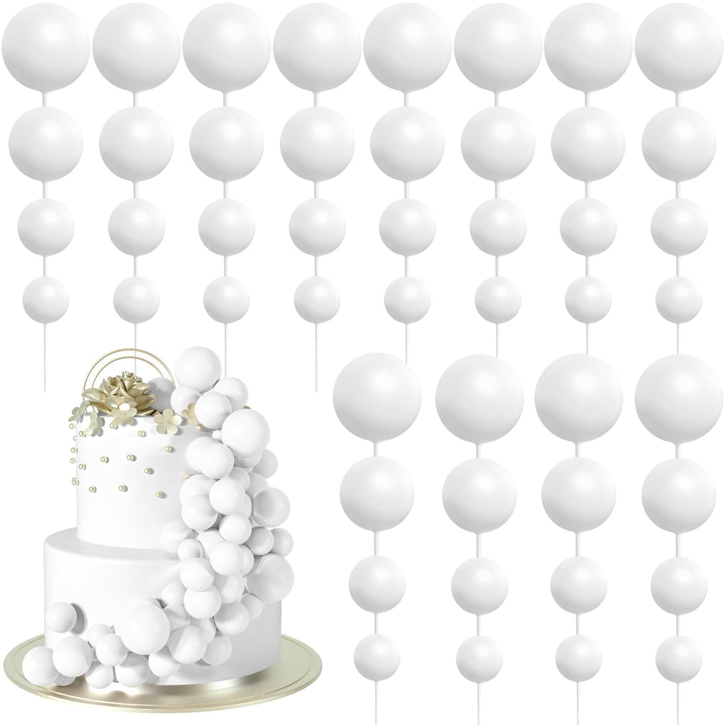 BOUBONI 48 Pcs White Foam Ball Cake Toppers – 4 Sizes for Birthday, Wedding & More