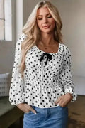 Polka Dot Bow Detail Puff Sleeve Peplum Blouse Women UK