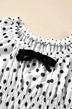 Polka Dot Bow Detail Puff Sleeve Peplum Blouse Women UK