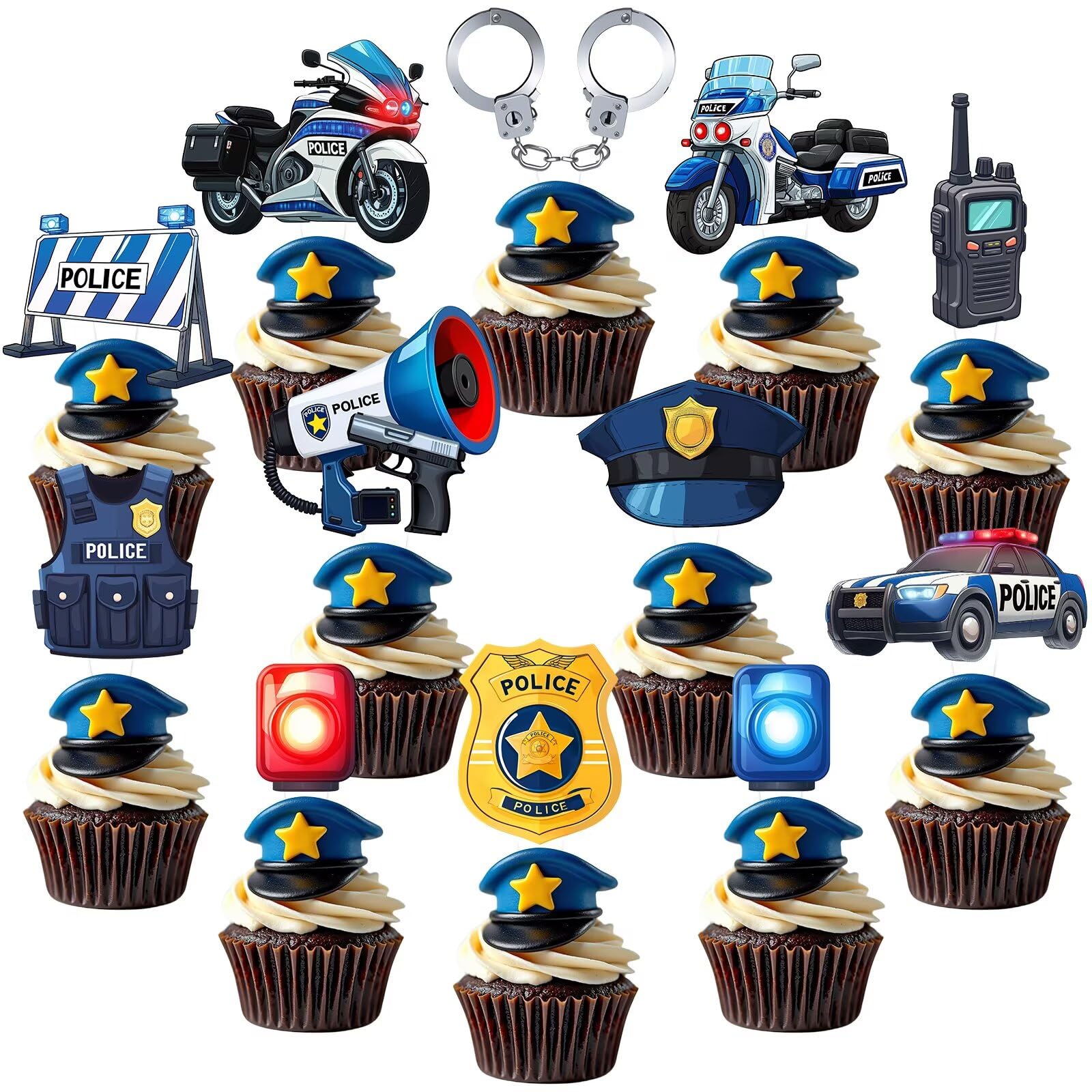 BQF 48 Pcs Police Cupcake Toppers – Police Birthday Party Decorations