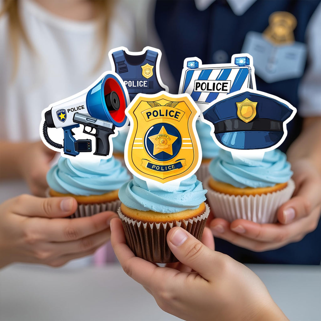 BQF 48 Pcs Police Cupcake Toppers – Police Birthday Party Decorations