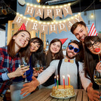 Breling Burlap Happy Birthday Banner Flags + 2 LED Fairy Lights — Rustic Party Garland (2 Banners + 2 Light Strings)